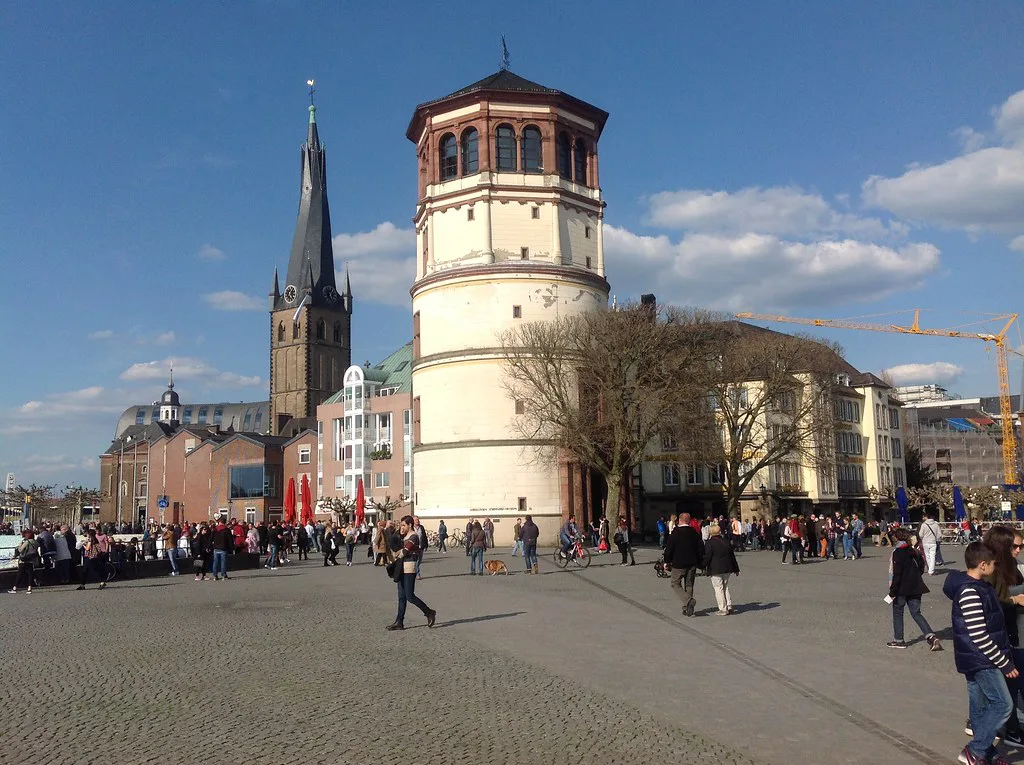 Burgplatz with the Castle Tower and St. Lambertus Church, Düsseldorf.