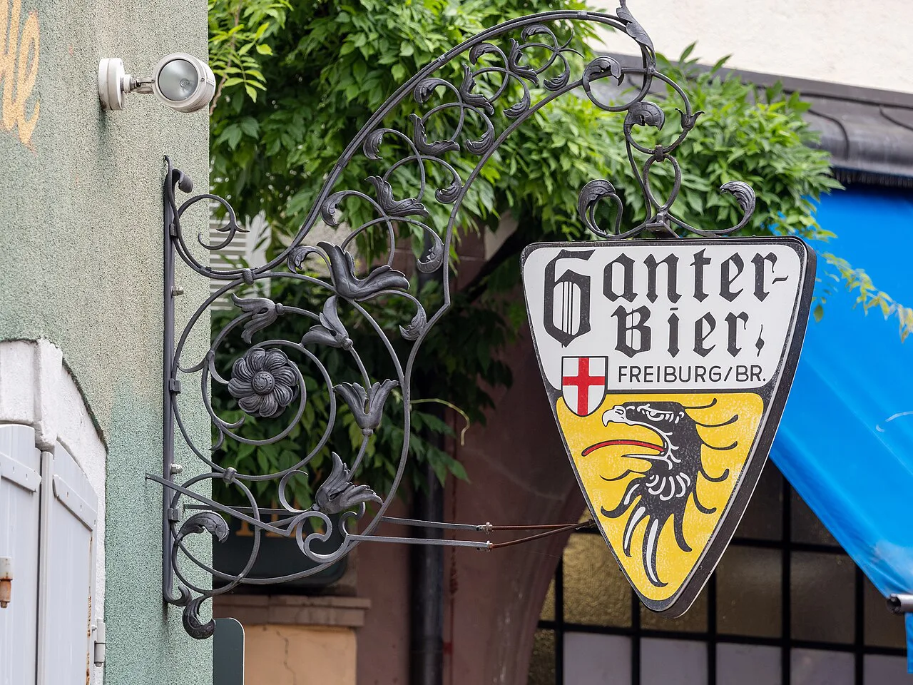A Ganter-Bier brewery sign on an inn in Freiburg.