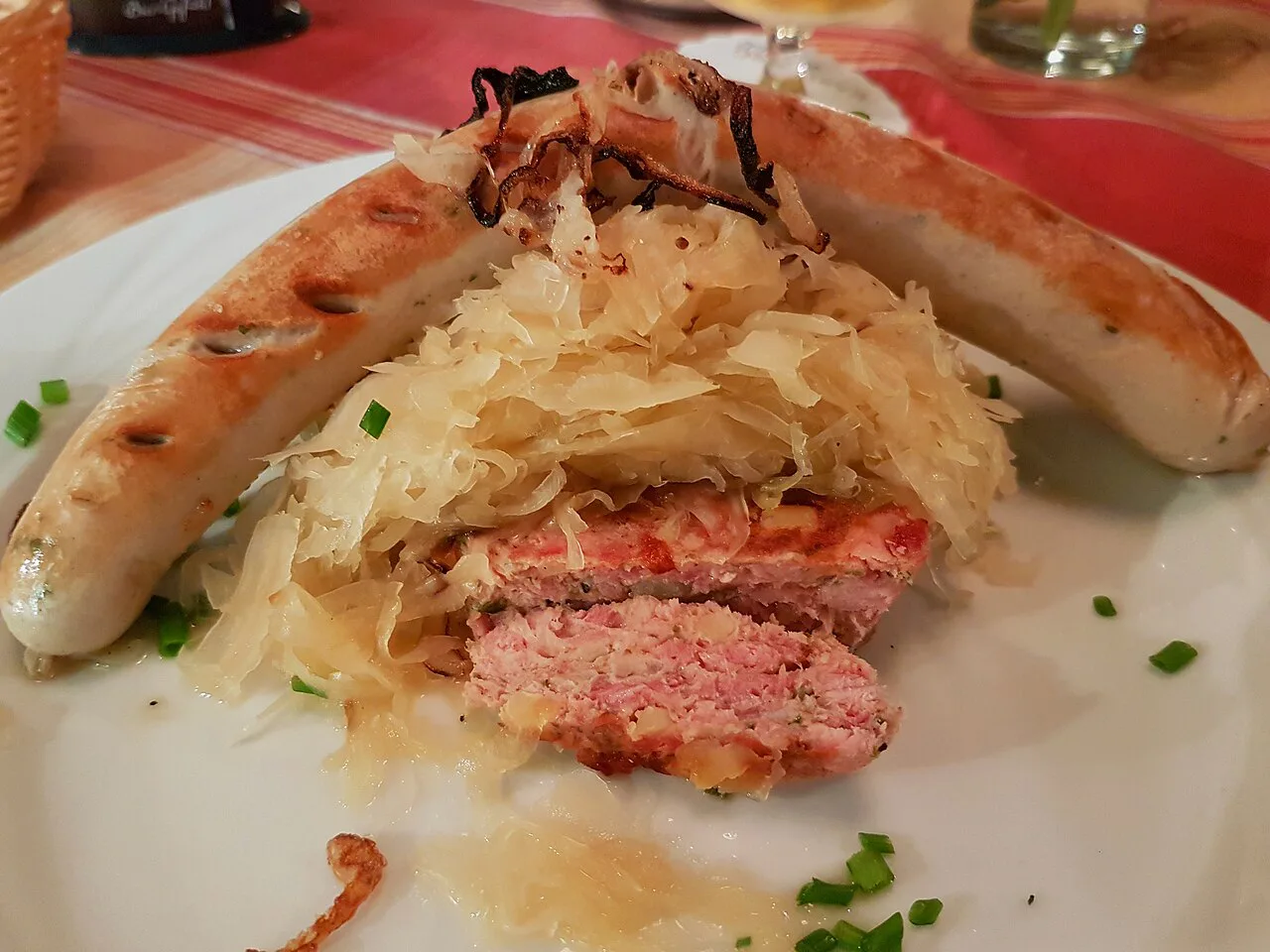 Palatinate Saumagen with sauerkraut and bratwurst, Homburg.