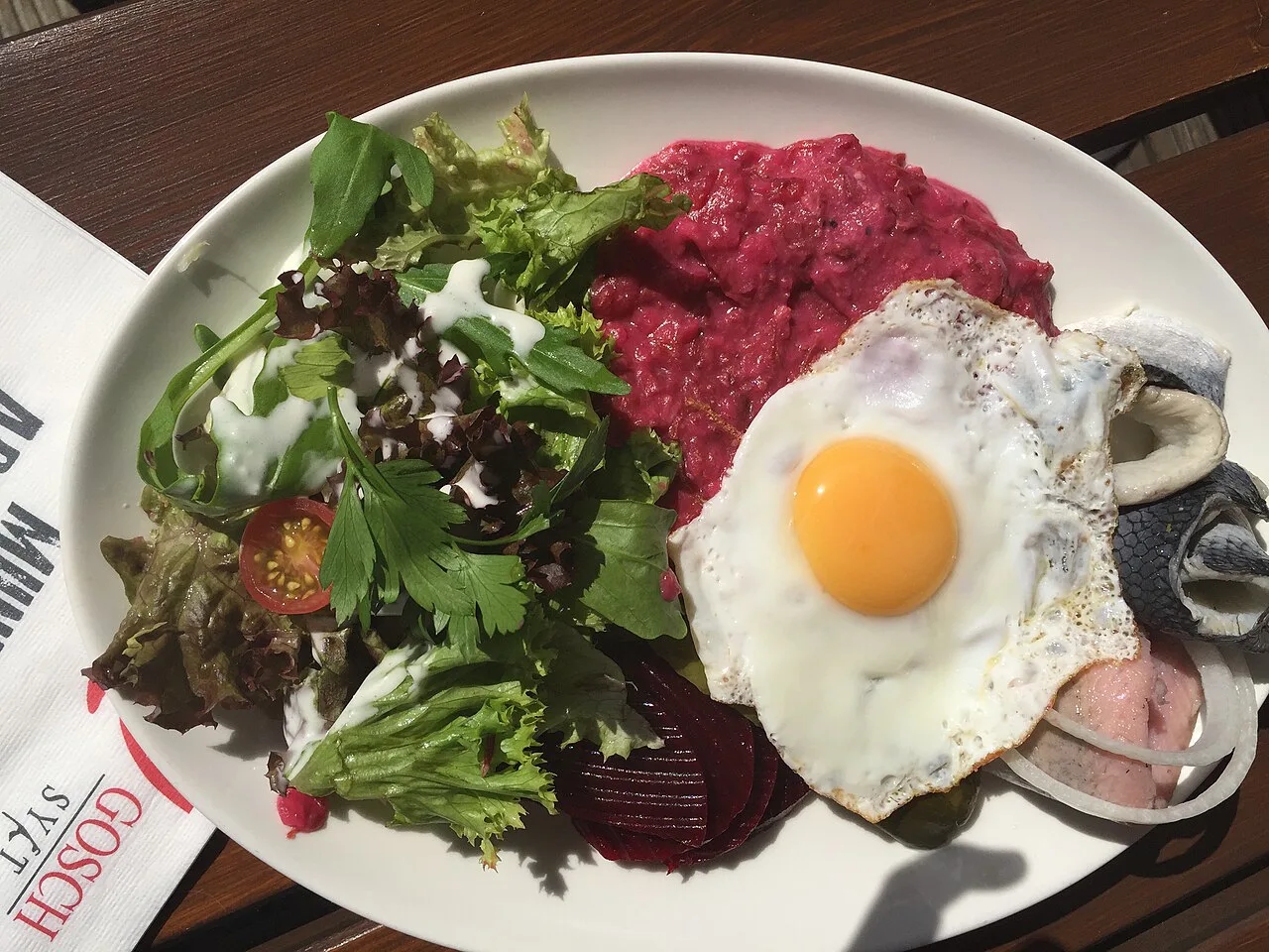 Labskaus with fried egg and salad, Binz on Rügen.