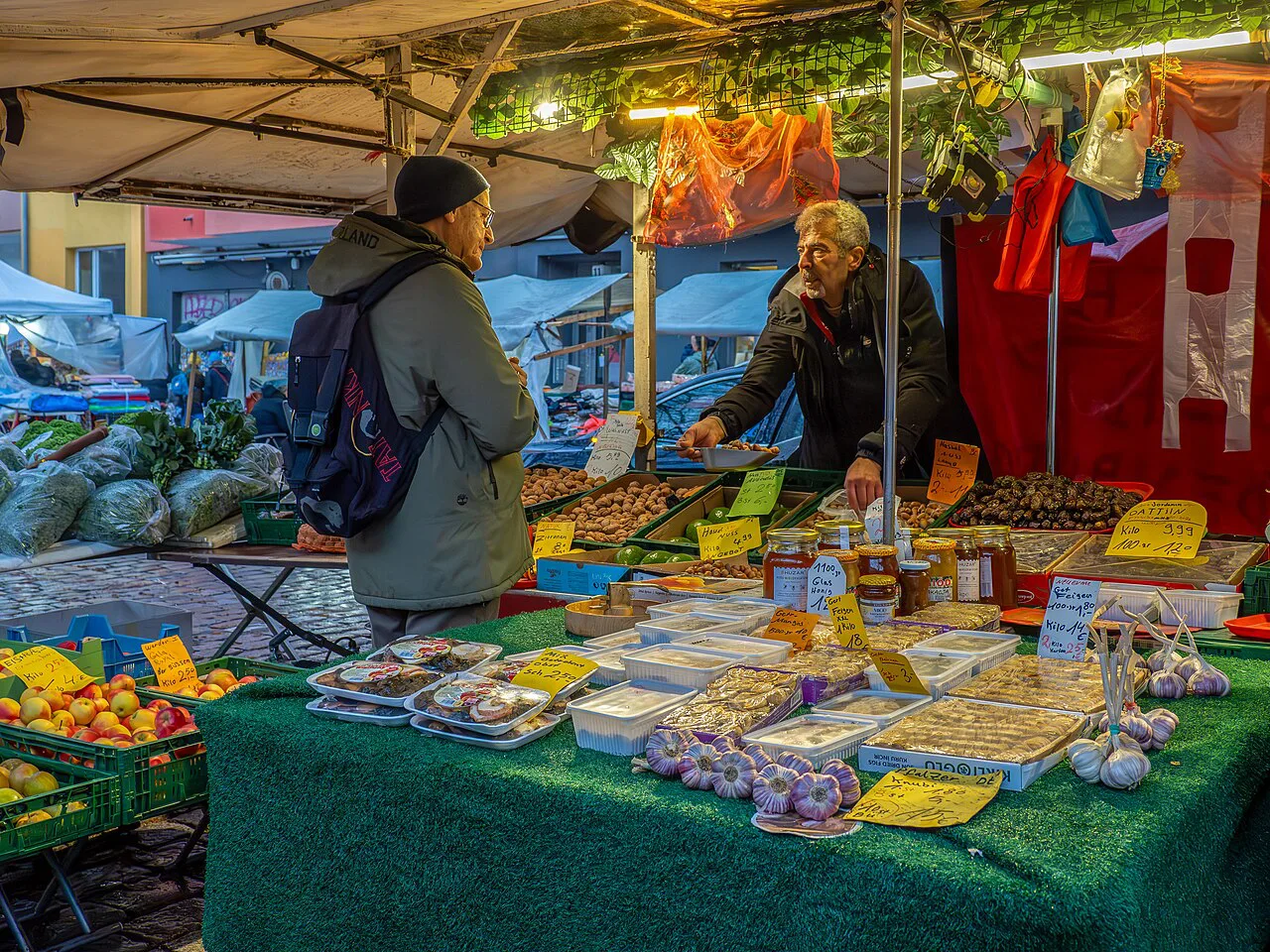 A produce stall at the Maybachufer weekly market in Berlin.