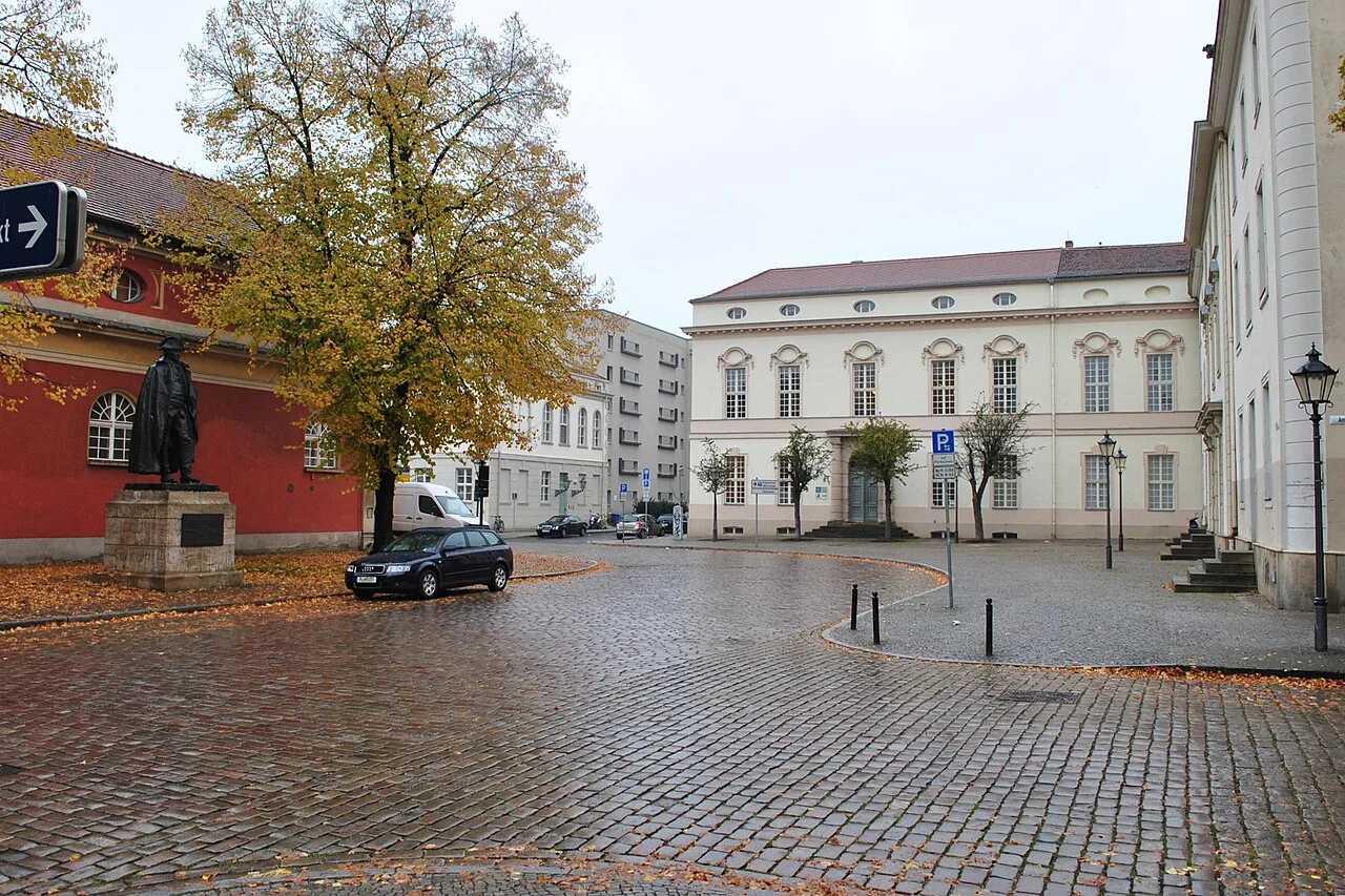 Cobbled square on Schloßstraße in Potsdam's historic center.