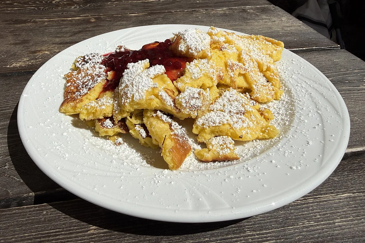 Kaiserschmarrn with red berry jam.