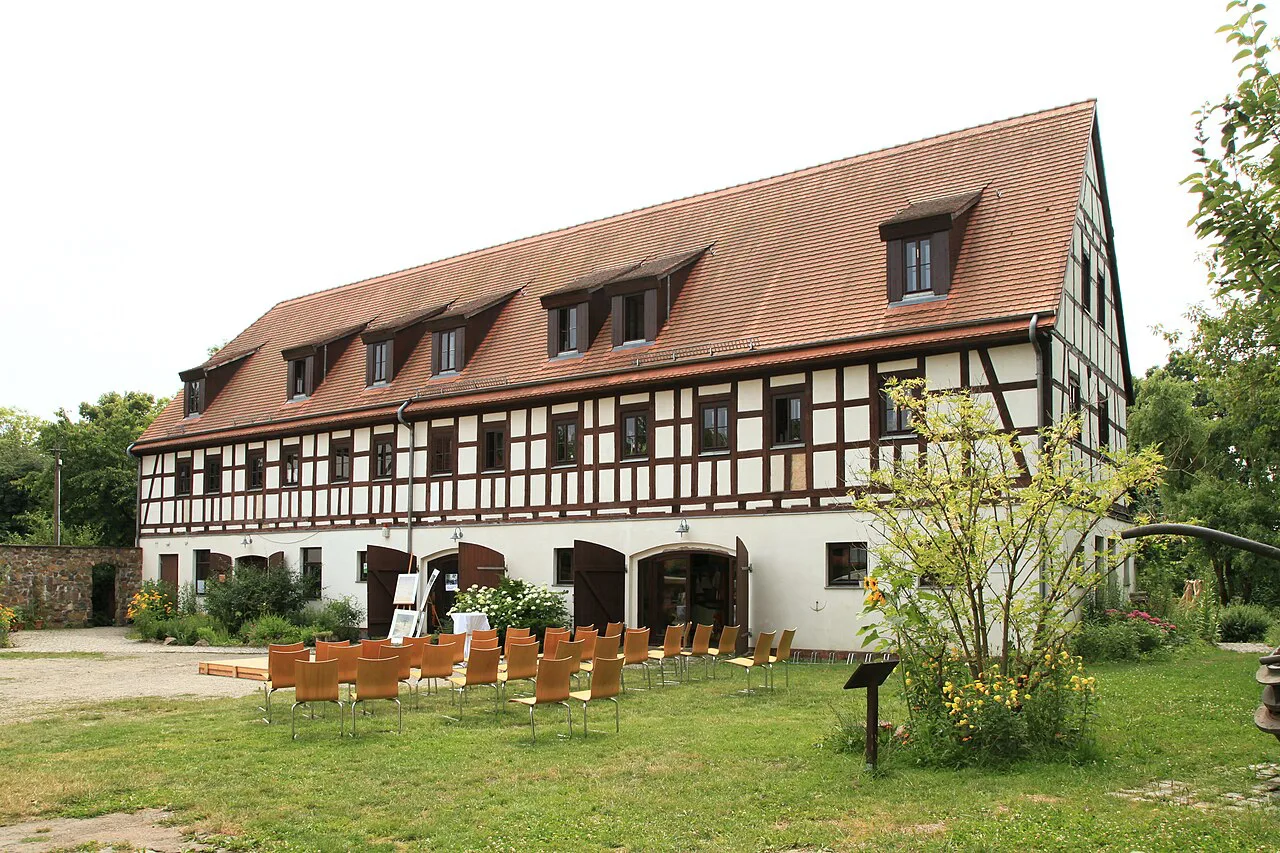 Half-timbered house at the Dölitz water mill, Leipzig.