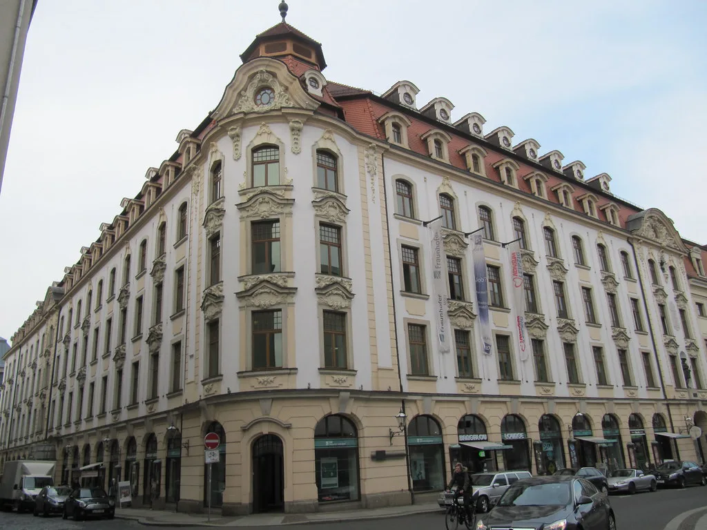 A historic corner building in the old town, Leipzig.