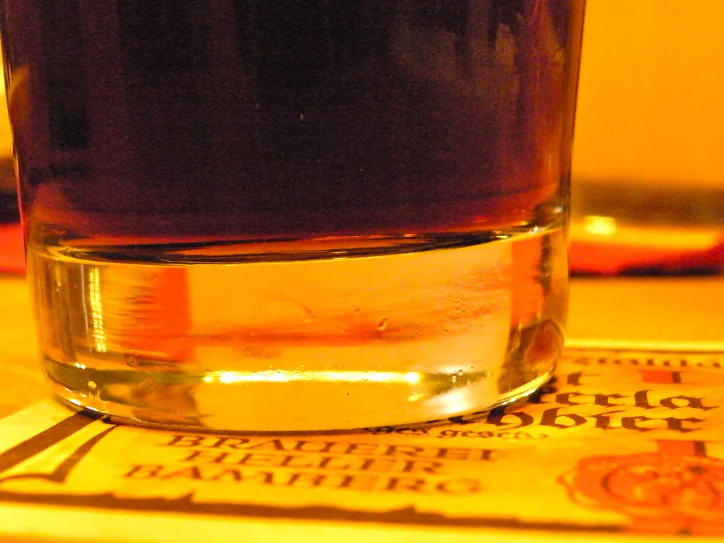 A glass of Schlenkerla Märzen smoked beer, Bamberg.