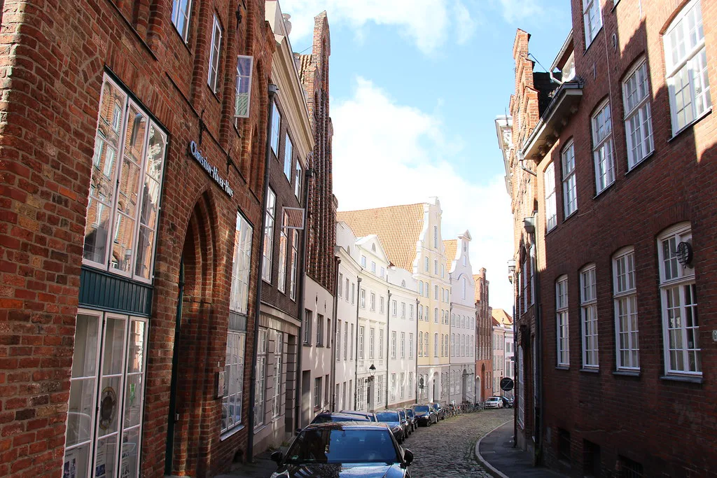 Große Petersgrube, a street of historic houses in the old town, Lübeck.