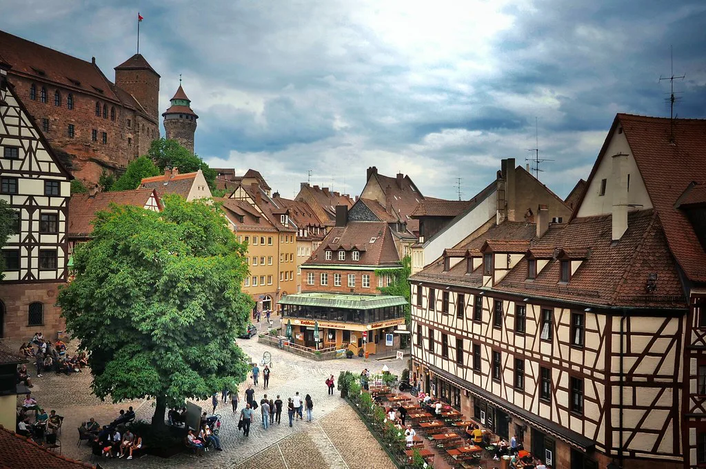 Half-timbered houses below the Imperial Castle in Nuremberg's old town.