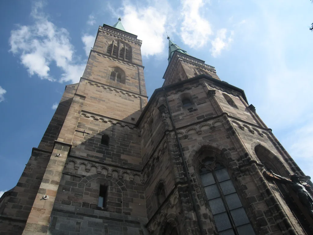 The twin towers of St. Sebald Church, Nuremberg.