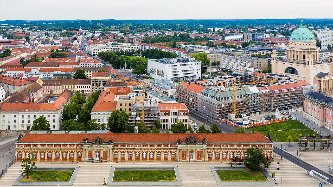 Aerial view of the Marstall and central Potsdam.