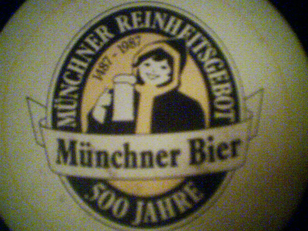 An Augustiner beer mat marking 500 years of the Munich beer purity law.