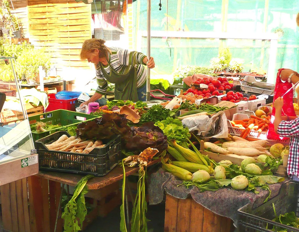 A vegetable stall at the market, Augsburg.