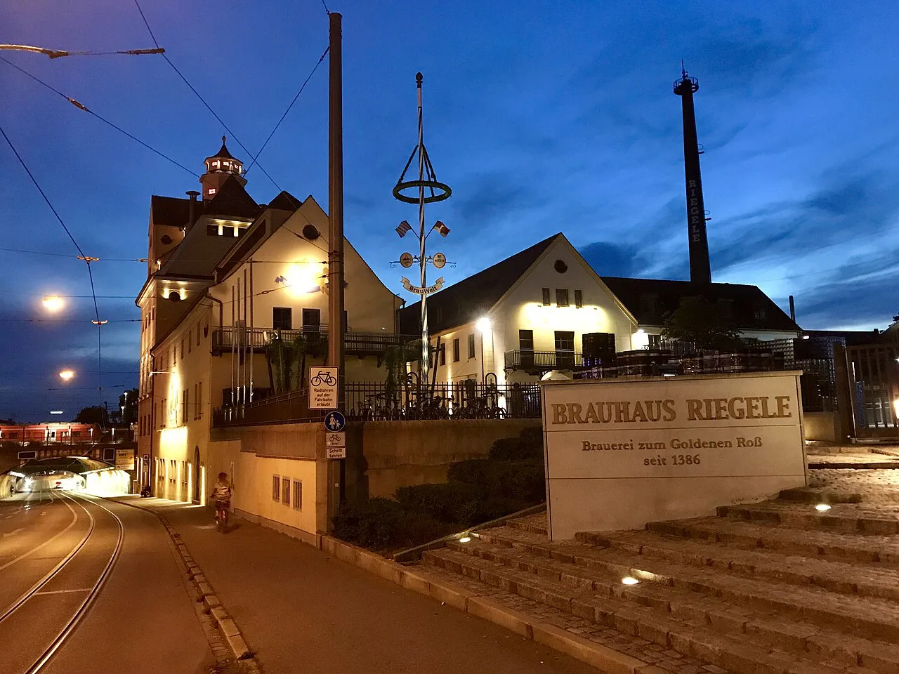Brauhaus Riegele at dusk, Augsburg.