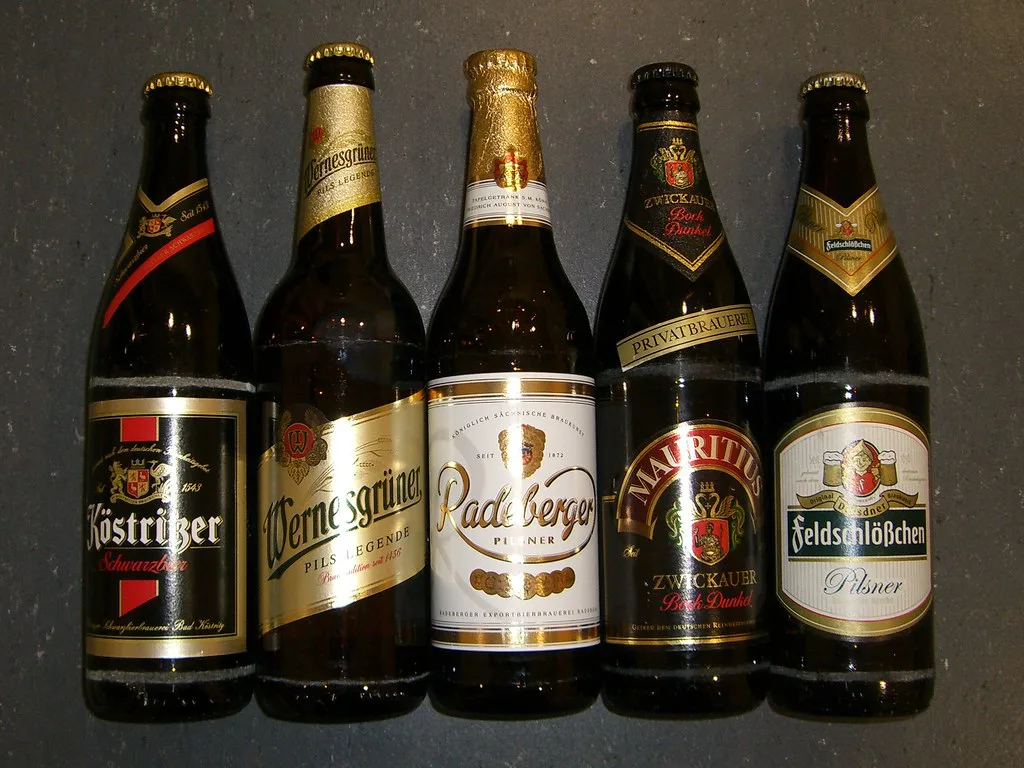 Bottles of Saxon beers lined up for a tasting.