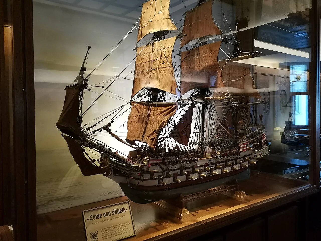 A model of the ship Löwe von Lübeck inside the Schiffergesellschaft, Lübeck.