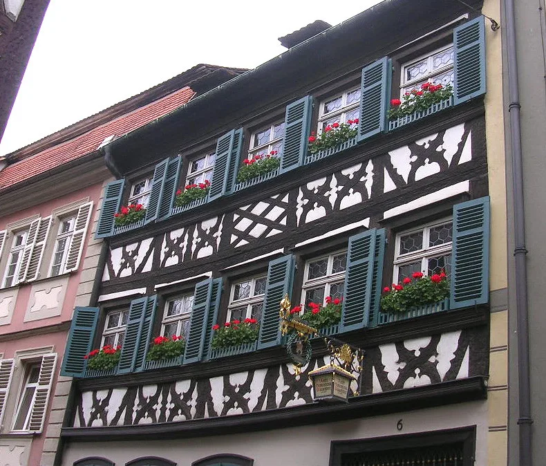 The half-timbered facade of Zum Schlenkerla, Bamberg.