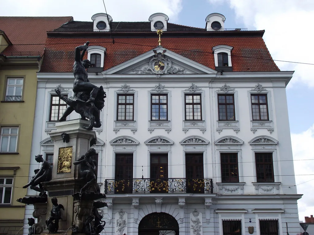 The Hercules Fountain in front of the Schaezlerpalais on Maximilianstraße, Augsburg.