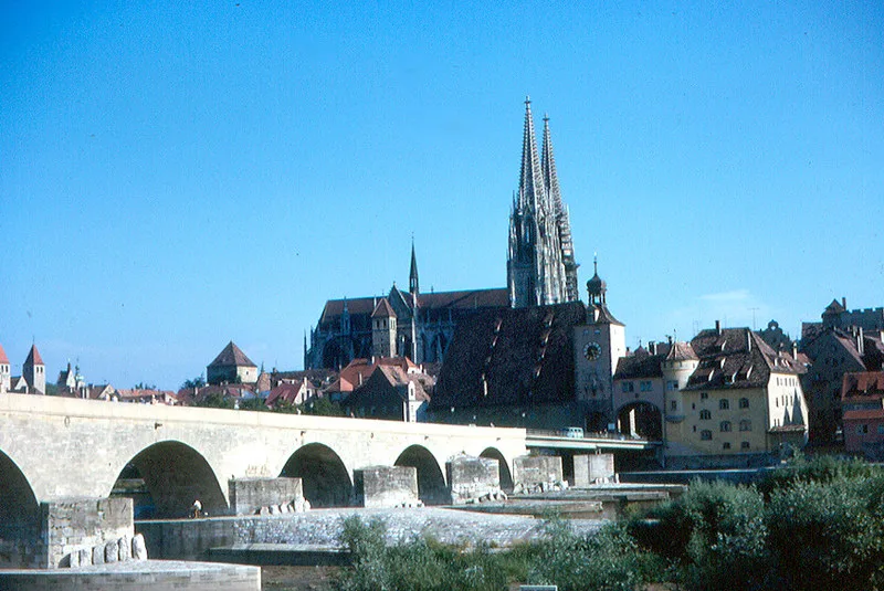 Regensburg Cathedral above the Stone Bridge, Regensburg.