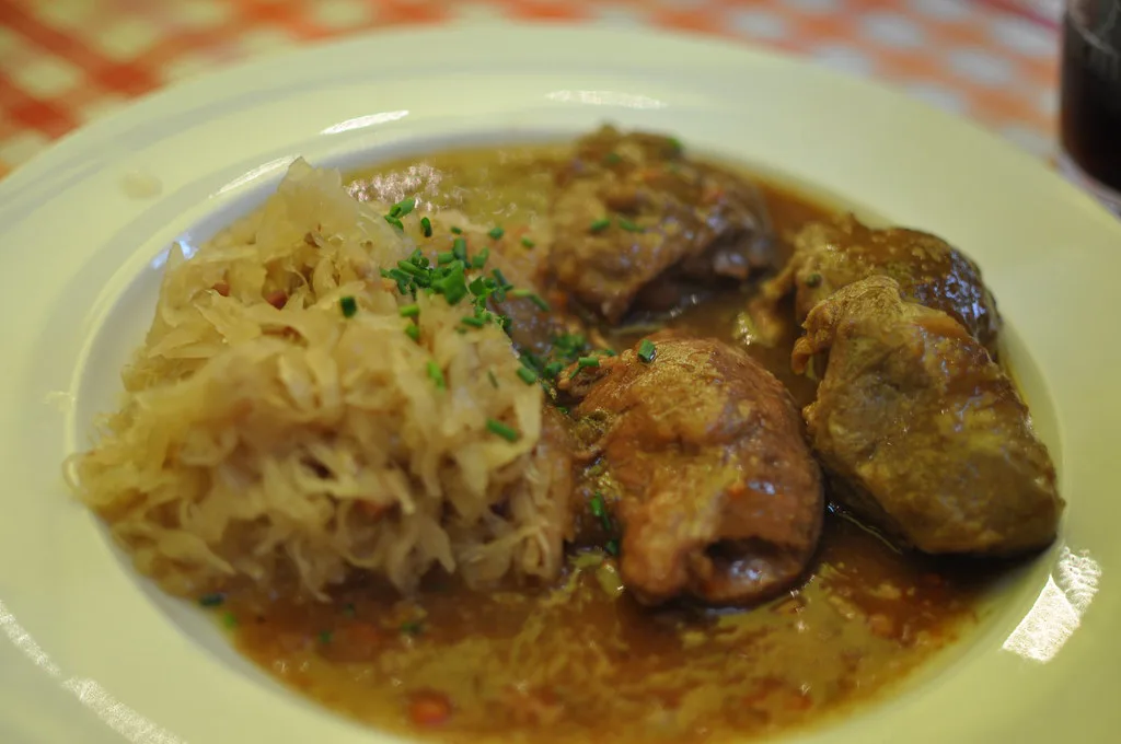 Swabian sauerkraut with pork medallions in gravy, Stuttgart.