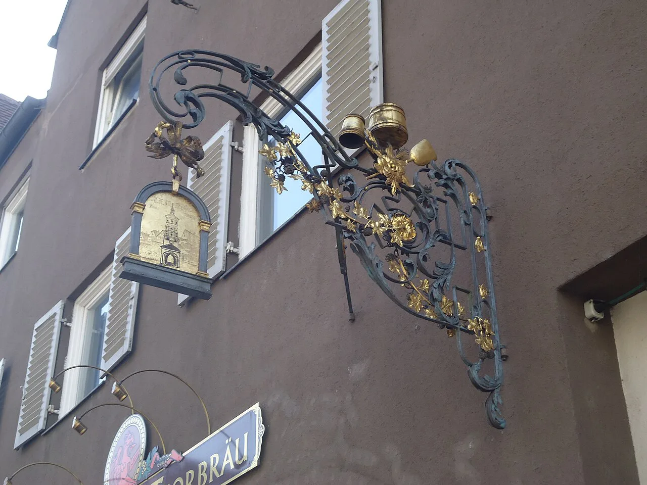 The wrought-iron Thorbräu sign, Augsburg.