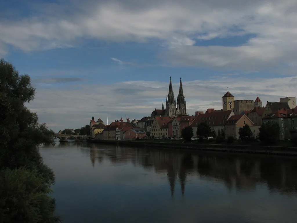 The old town and cathedral across the Danube, Regensburg.
