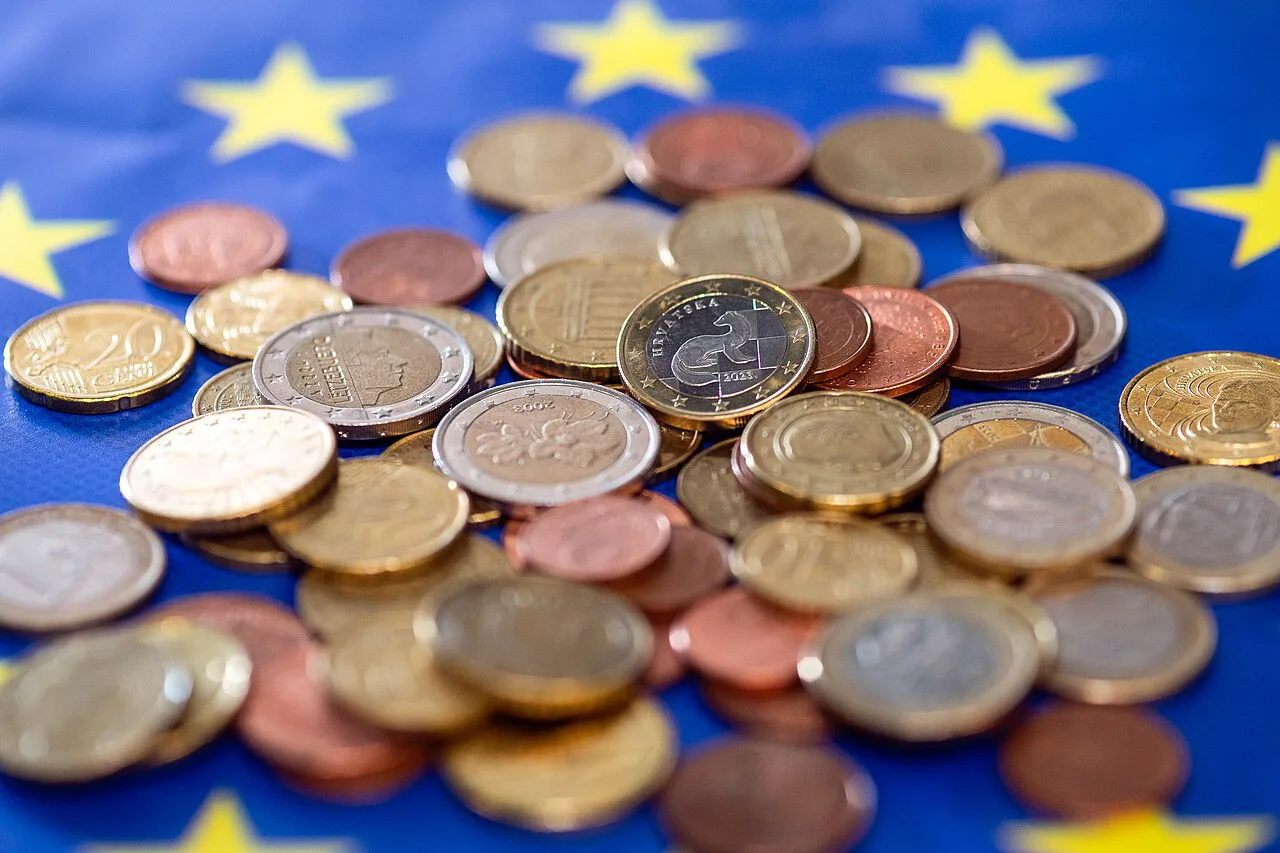 Euro coins in small change.