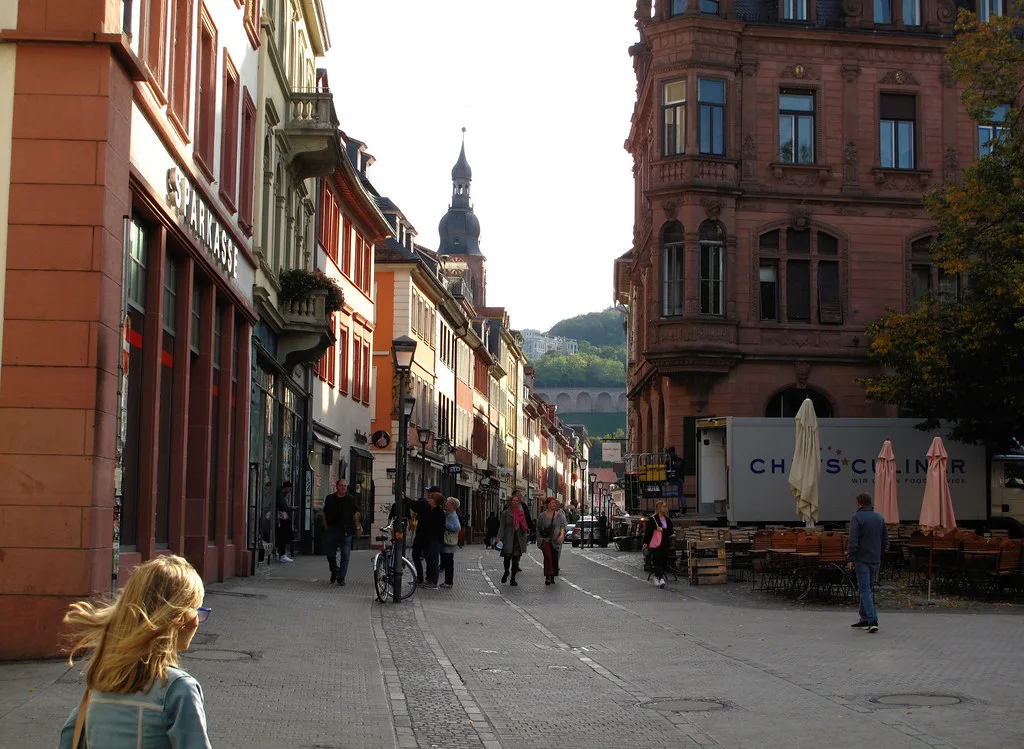 The Hauptstraße pedestrian street in Heidelberg's old town.