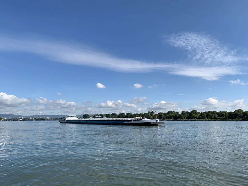 A river cruise ship on the Rhine at Mainz.