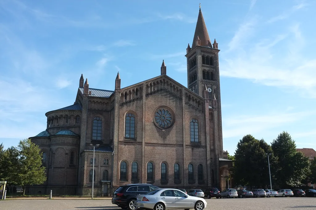 A brick church in Potsdam's city center.