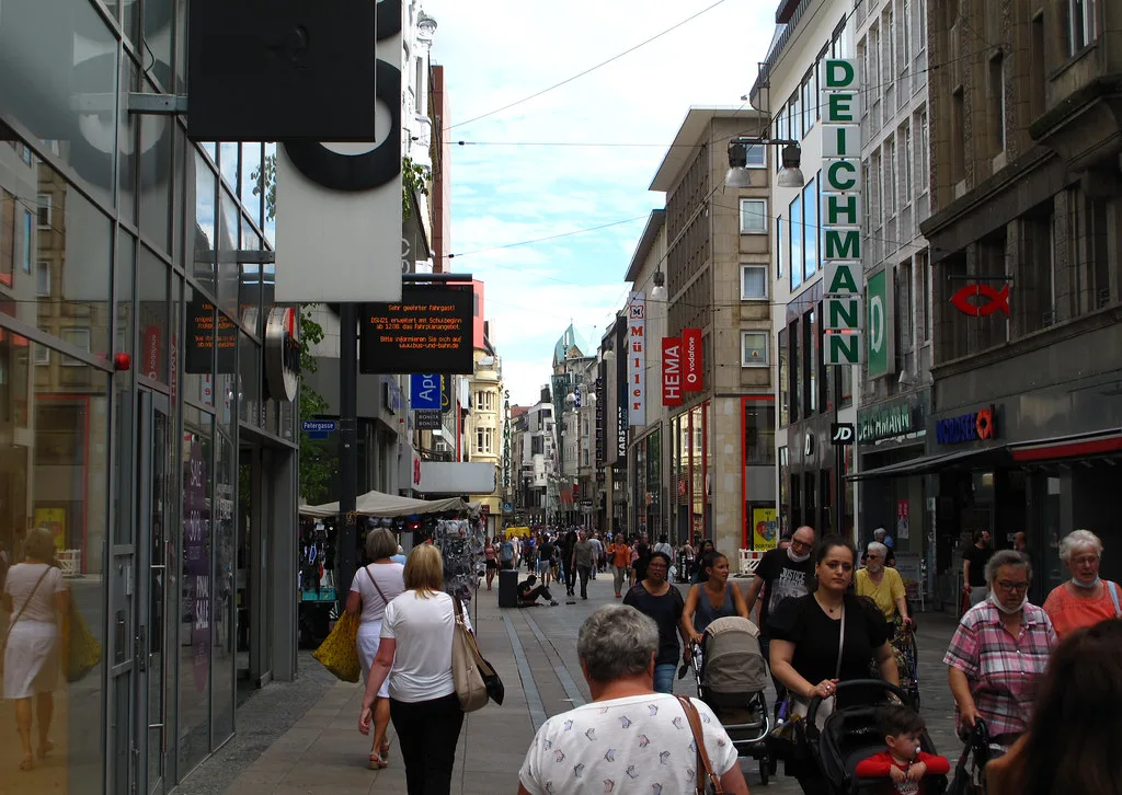 Shoppers on the Westenhellweg pedestrian street, Dortmund.