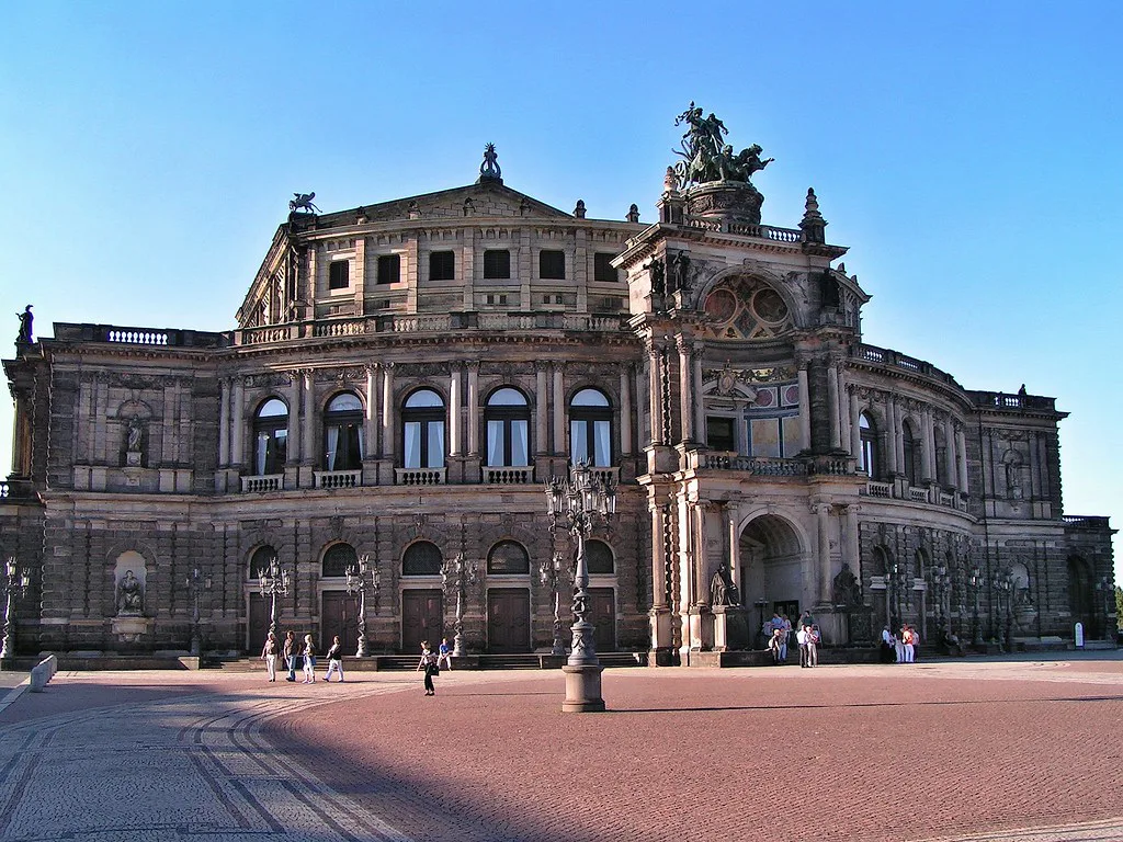 The Semperoper opera house on Theaterplatz, Dresden.
