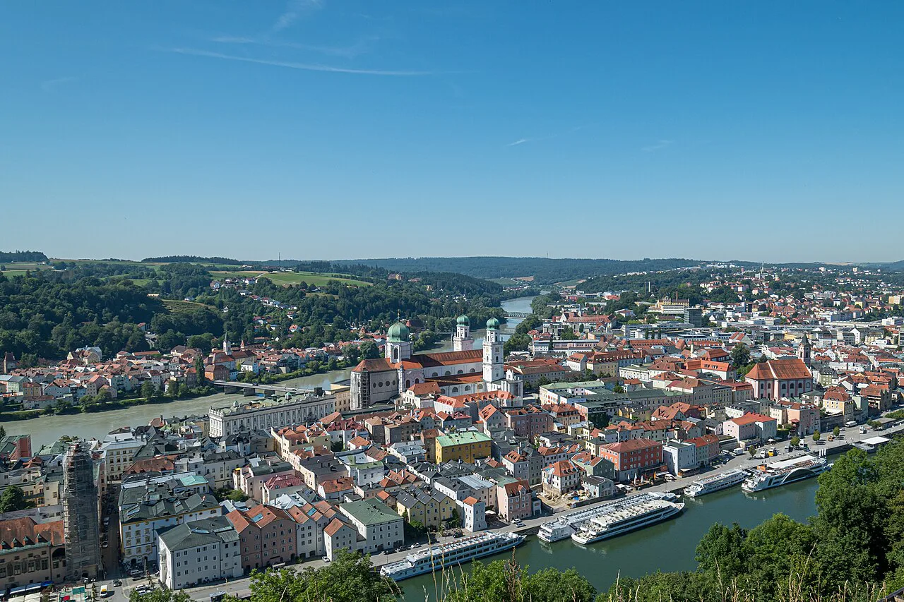 View over Passau's old town between the rivers.