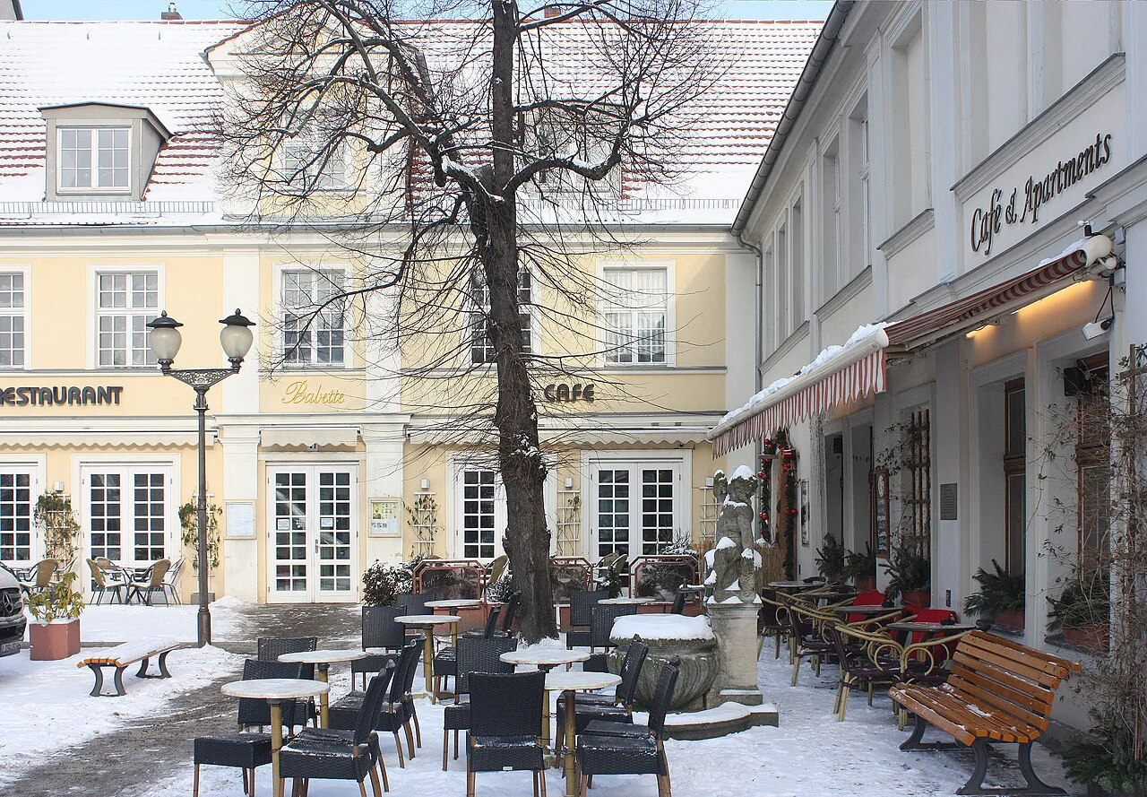 Terrace of Café and Restaurant Babette in winter, Potsdam.