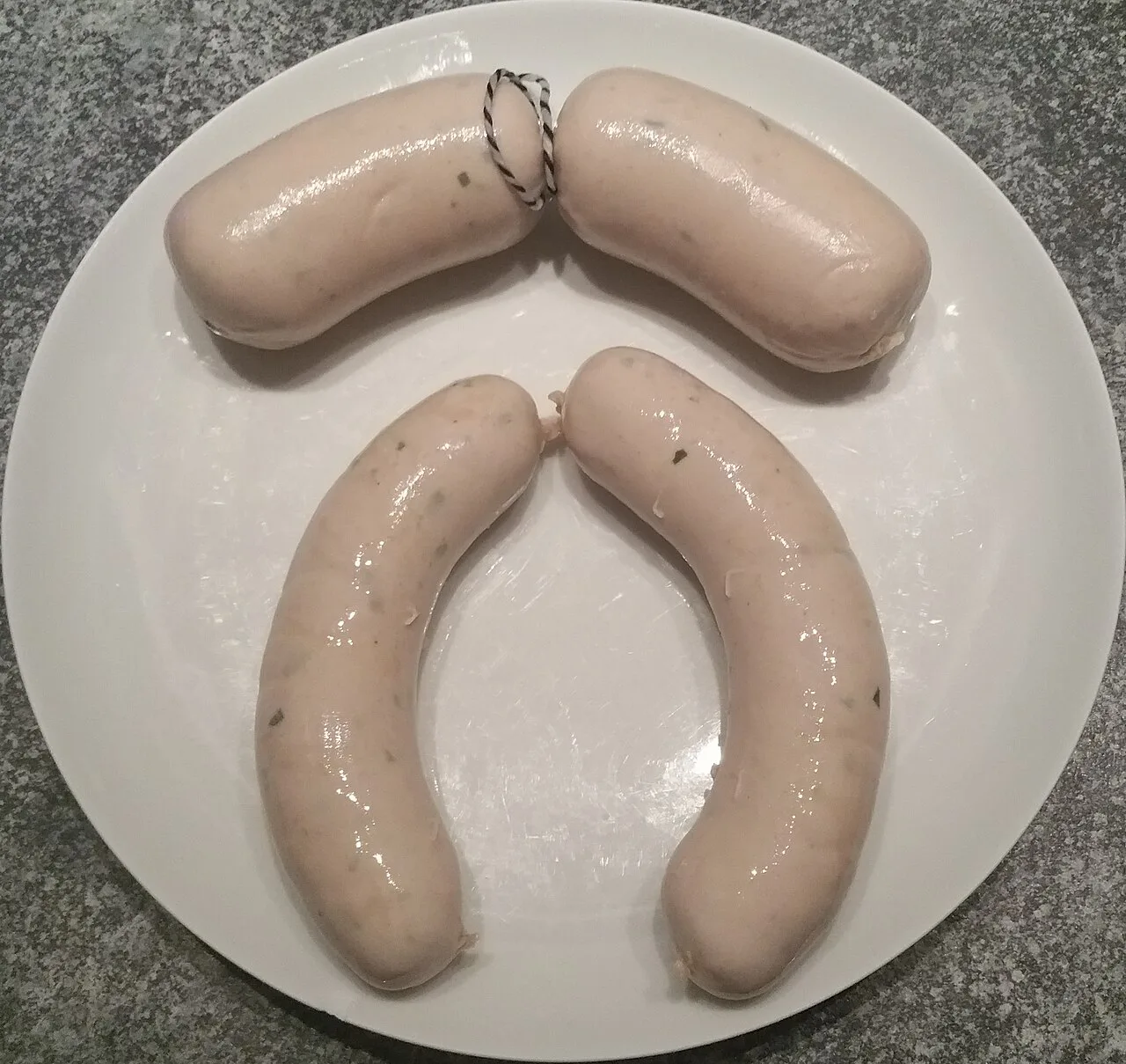 Bavarian Stockwurst and Munich Weisswurst sausages.