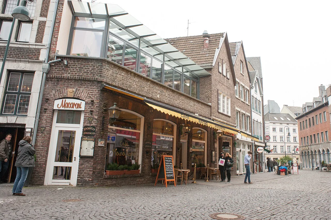 A street of restaurants in the old town, Aachen.