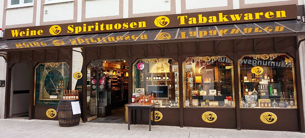 A wine and spirits shop on Steingasse in Augsburg.