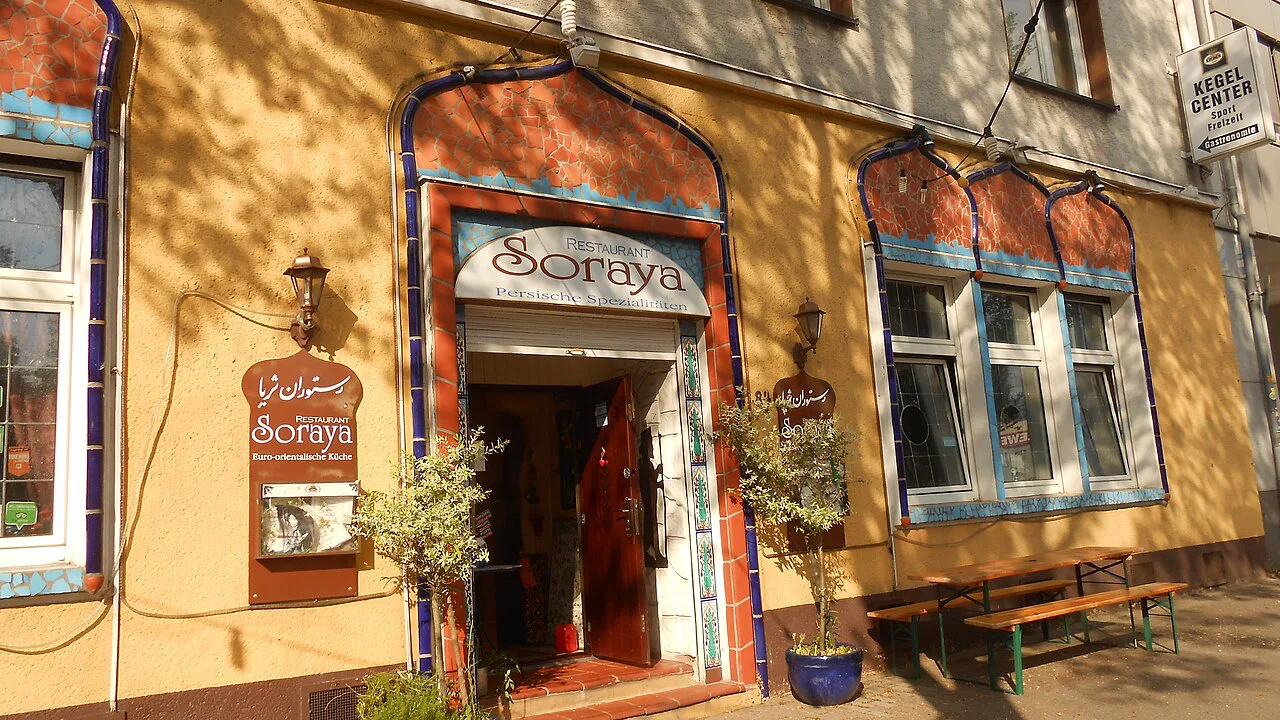 The entrance of Restaurant Soraya, a Persian restaurant on Märkische Strasse, Dortmund.