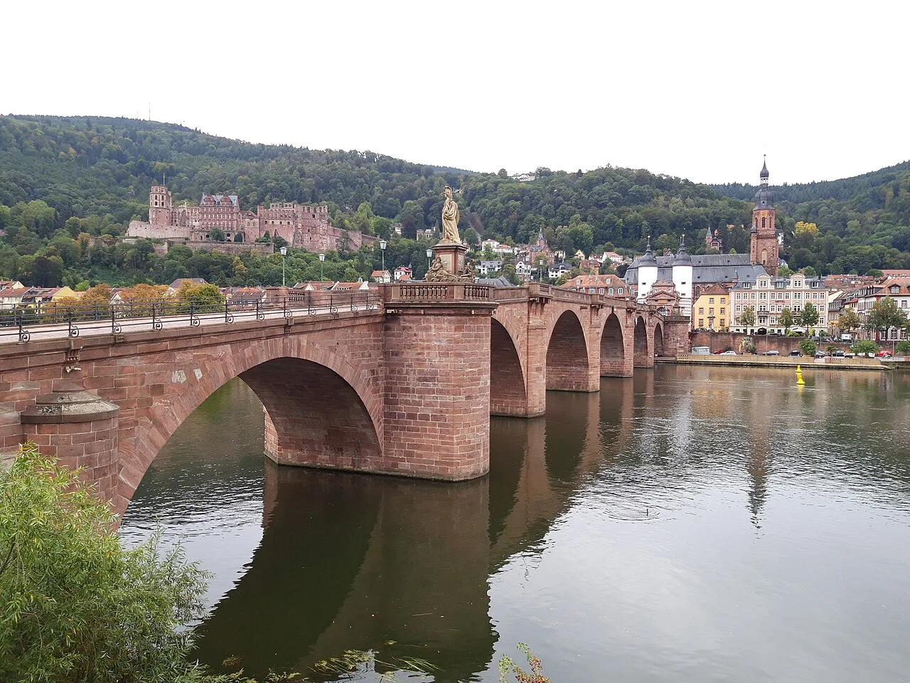 The Old Bridge, Heidelberg Castle and the old town across the Neckar River.