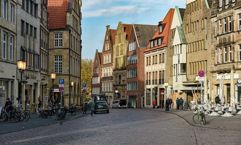 Gabled houses around an old-town square, Münster.