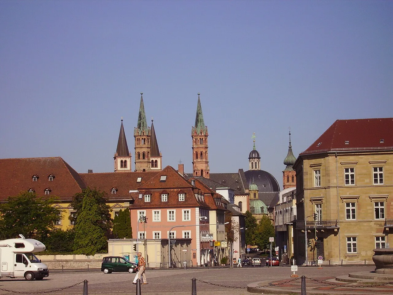 View from Residenzplatz toward the historic center of Würzburg.