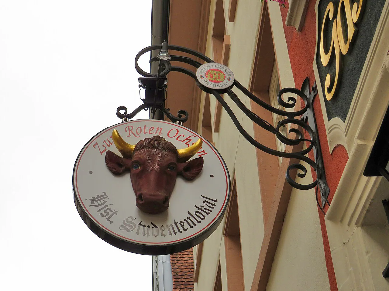 The hanging ox-head sign of Zum Roten Ochsen, Heidelberg.