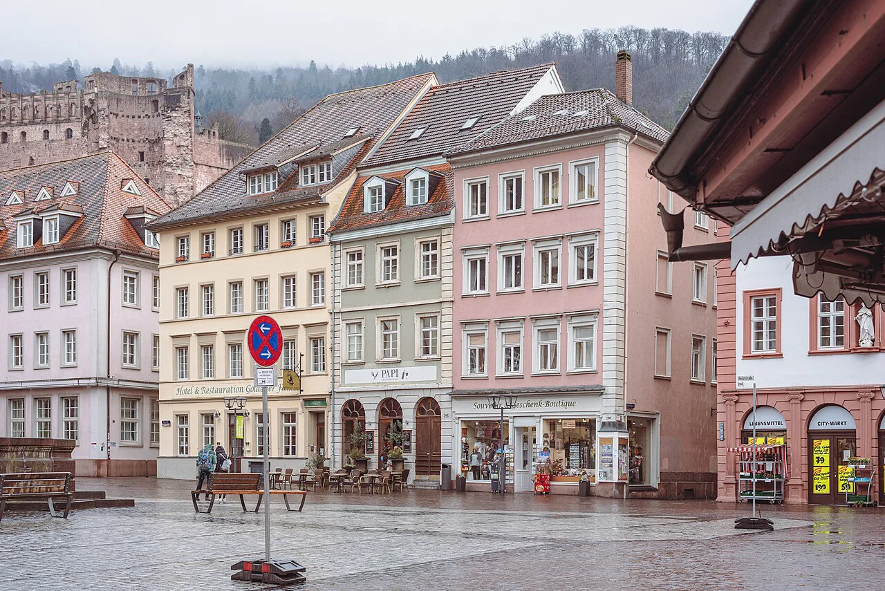 Historic buildings on Hauptstraße near the Marktplatz, Heidelberg.
